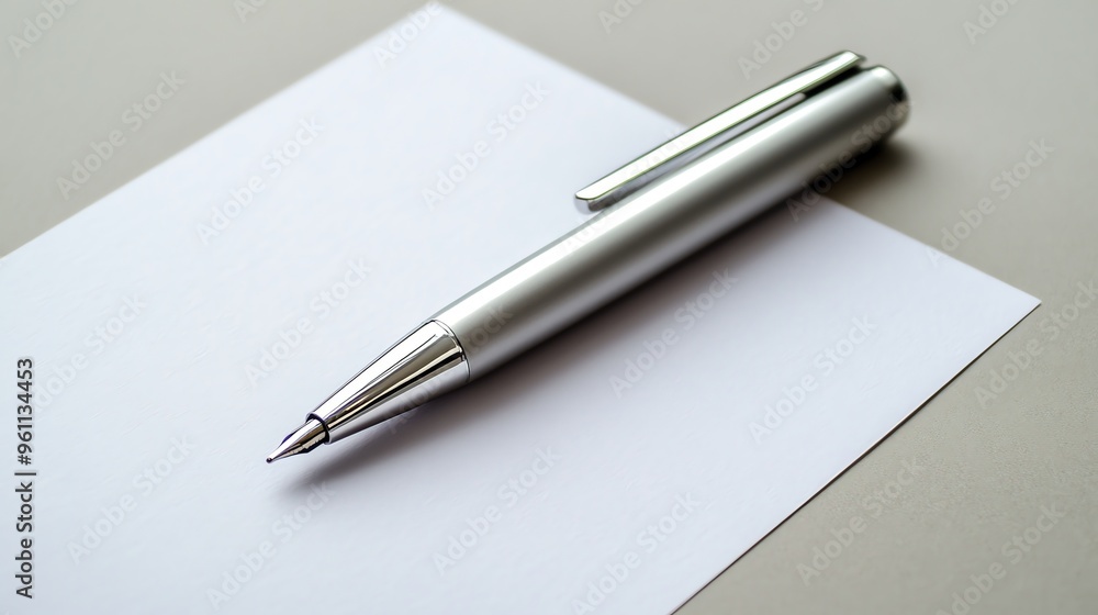A silver pen on a blank piece of paper.