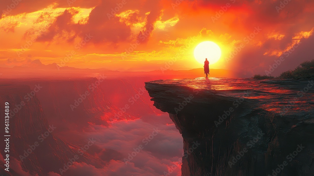 custom made wallpaper toronto digitalHeroes standing on a cliff as the sun sets, overlooking a world filled with revived legends and timeless myths