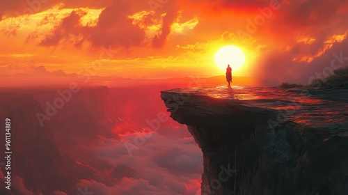 Wallpaper Mural Heroes standing on a cliff as the sun sets, overlooking a world filled with revived legends and timeless myths Torontodigital.ca