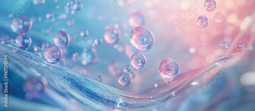 Water and vitamin droplets penetrate skin cells offering a cosmetic solution to improve sagging skin 3D rendering illustrates serum absorption through skin layers