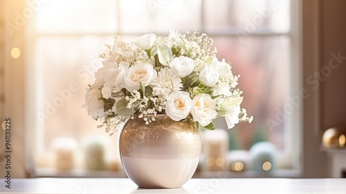 Beautiful bouquet of flowers in vase. Floral arrangement