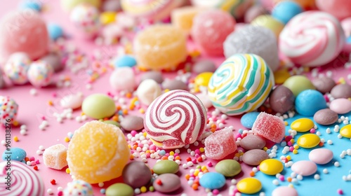 Birthday card with candy, including colorful candies and sweets in a fun layout