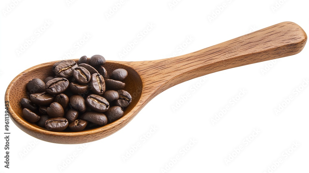 Fototapeta premium Coffee beans in a wooden spoon.