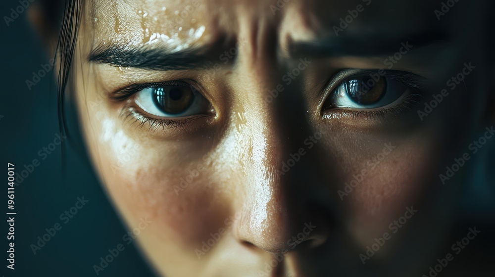 Closeup of an Asian woman s intense gaze, tears welling up, showing deep empathy and connection, soft lighting, emotional portrait Closeup of an Asian woman s intense gaze, tears welling up, showing deep empathy and connection, soft lighting, emotional portrait