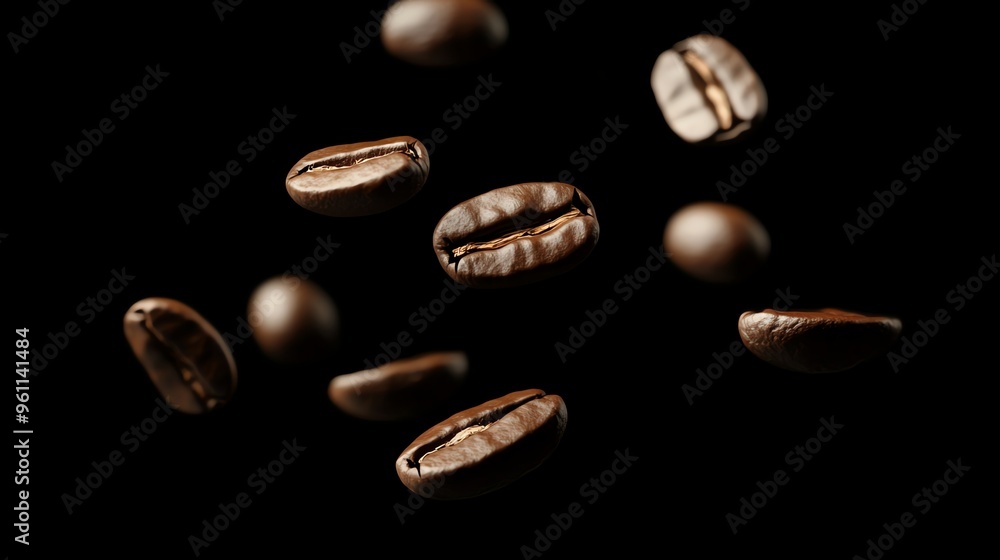 Coffee beans falling on black background. Coffee beans falling on black background.