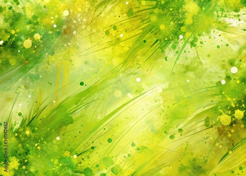 Abstract Background With Hand-Painted Chartruese Strokes And Splatters photo