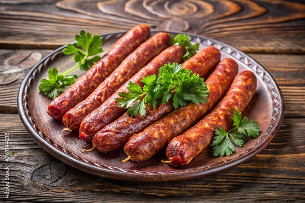 A plate of sausages with parsley on top A plate of sausages with parsley on top