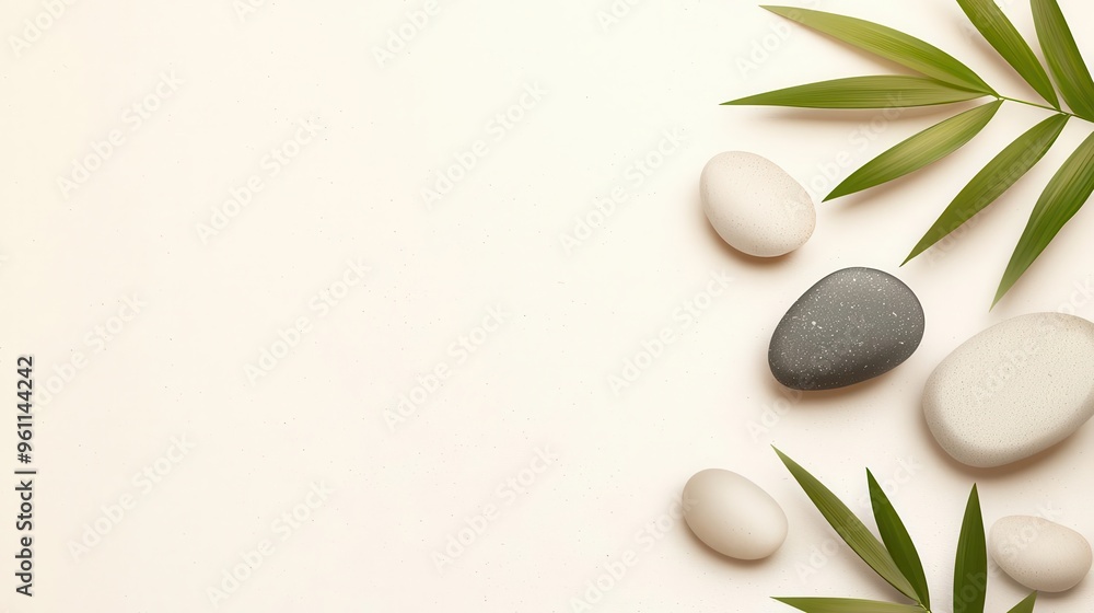 Bamboo and stones, earthy tones, flat design, zen garden Bamboo and stones, earthy tones, flat design, zen garden