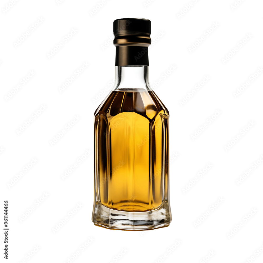 Elegant glass bottle of amber liquor on black background Elegant glass bottle of amber liquor on black background