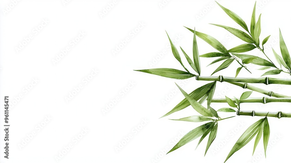 Fototapeta premium Bamboo stalks intertwined with delicate flowers, painted in soft pastel tones for an elegant watercolor botanical design