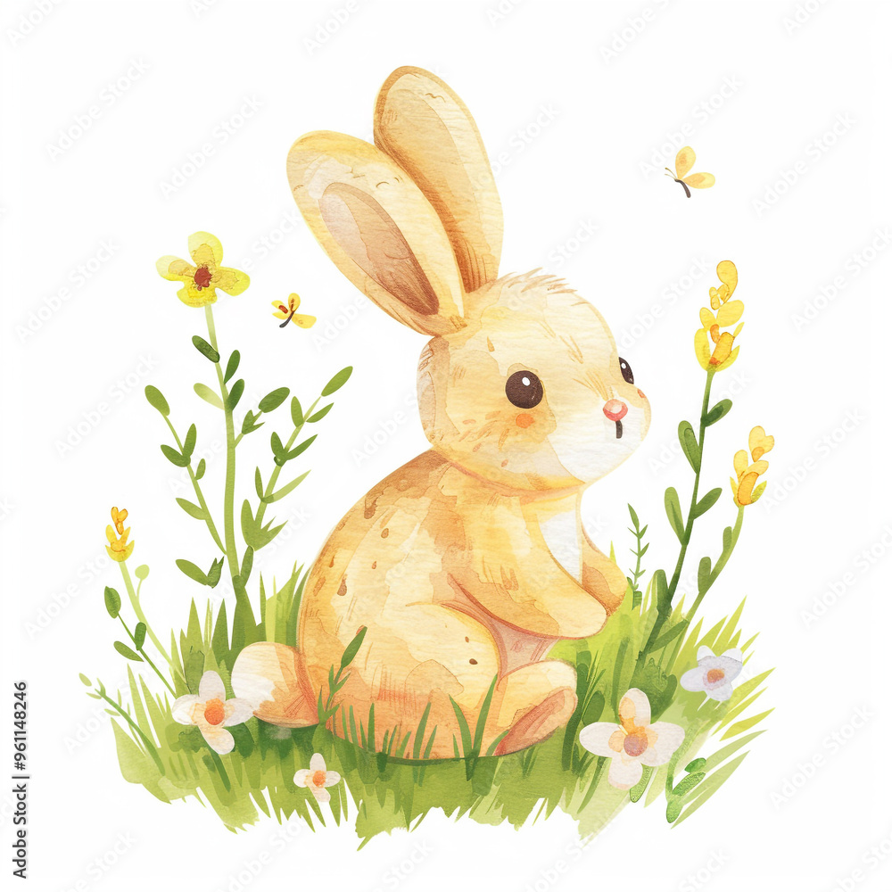 Fototapeta premium Vibrant Watercolor Illustration Welcoming Spring with a Playful Cartoon Twist