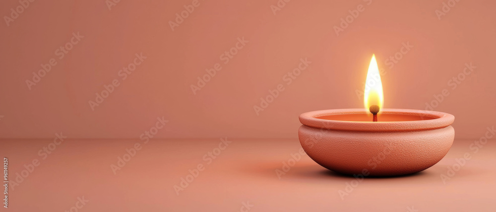 Oil lamp, traditional clay diya, glowing, 3D illustration Oil lamp, traditional clay diya, glowing, 3D illustration