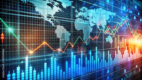 A Graph Of The Stock Market With Overlaid Charts Displaying Historical Stock Exchange Data And Trends