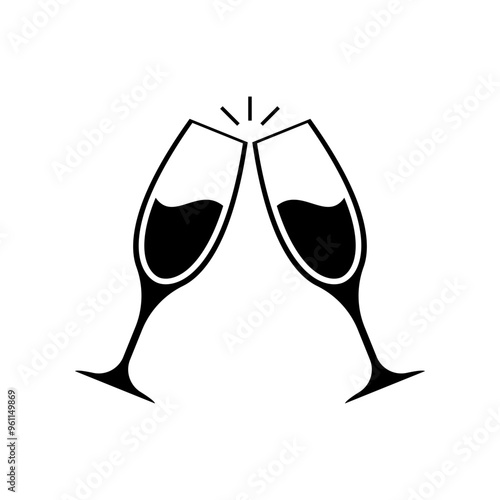 Champagne glasses cheers icon isolated on white background.