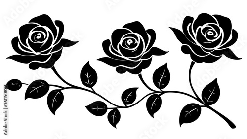 Decorative beautiful rose with vines on white background photo