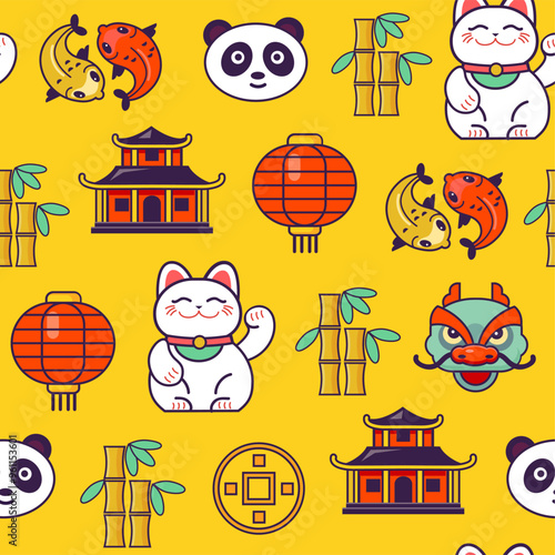 yellow chinese style seamless pattern