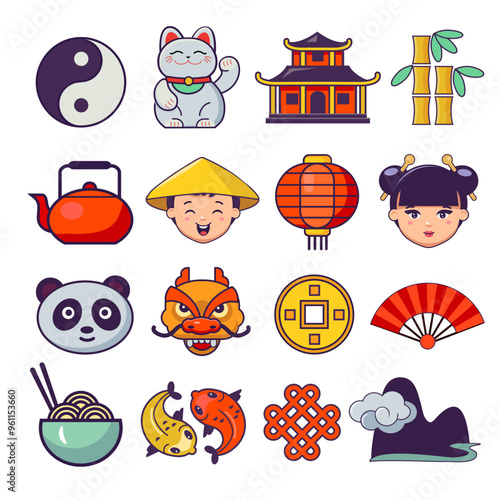 big set of chinese  vector flat icons