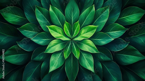 Wallpaper Mural Green leaves in a symmetrical pattern forming a floral design. Torontodigital.ca