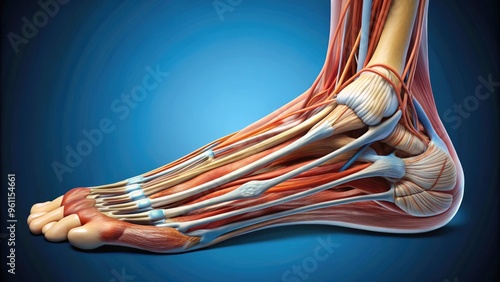 Anatomical View Of The Bones, Muscles, Tendons, And Ligaments Of The Medial Aspect Of The Human Foot. photo