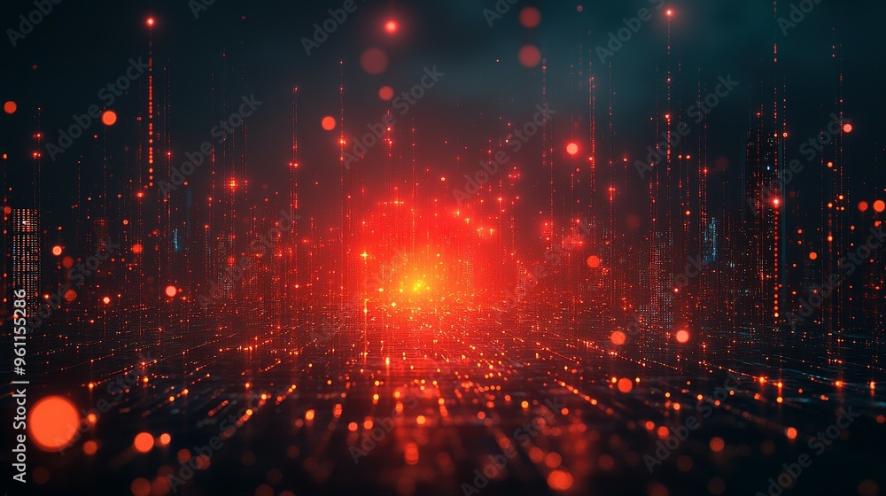 Obraz premium Abstract Cityscape with Red Lights and Bokeh Effects
