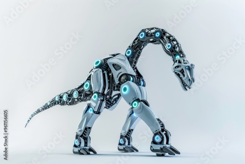 A Mamenchisaurus dinosaur robot on a white background photo