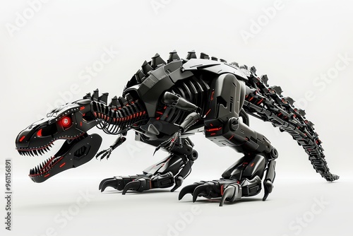 A T-Rex dinosaur robot on a white background photo