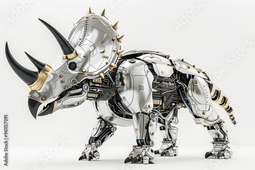 A Triceratops dinosaur robot on a white background photo