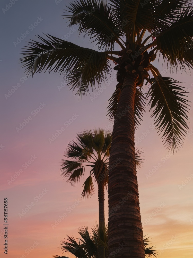 Palm Tree Silhouette Against a Colorful Sunset Sky Palm Tree Silhouette Against a Colorful Sunset Sky