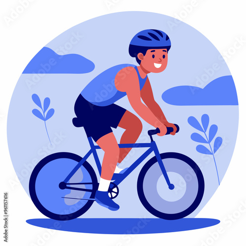 Boy cycling outdoors in flat vector illustration