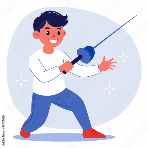 Boy fencing with sword in vector style background