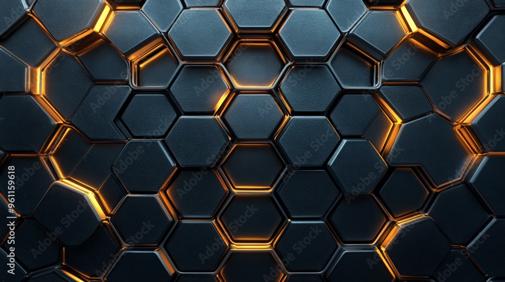 Futuristic hexagonal metallic pattern with glowing orange light accents, perfect for tech and sci-fi themed backgrounds and designs. Futuristic hexagonal metallic pattern with glowing orange light accents, perfect for tech and sci-fi themed backgrounds and designs.