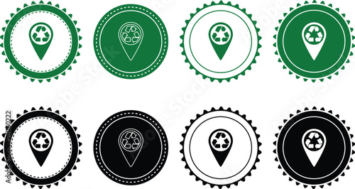 Ecology icon set. Ecology Stamps. Environment, sustainability, nature, recycle, renewable energy; electric bike, eco-friendly, forest, wind power, green symbol. Solid icons vector collection.