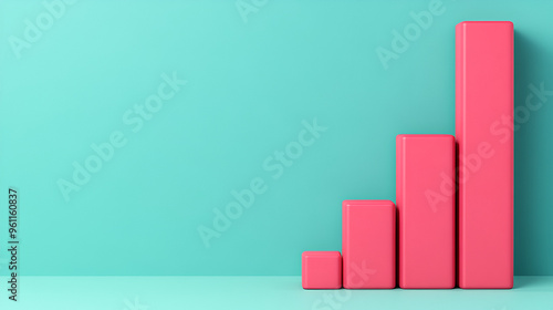 Pink 3D Bar Graph on Turquoise Background