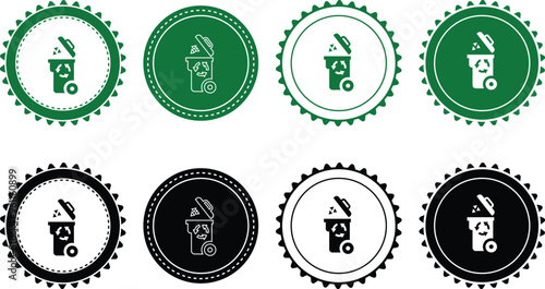 Ecology icon set. Ecology Stamps. Environment, sustainability, nature, recycle, renewable energy; electric bike, eco-friendly, forest, wind power, green symbol. Solid icons vector collection.