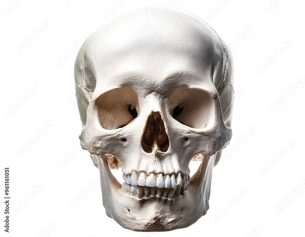 Human skull, Front view of natural human skull, isolated on white background Human skull, Front view of natural human skull, isolated on white background