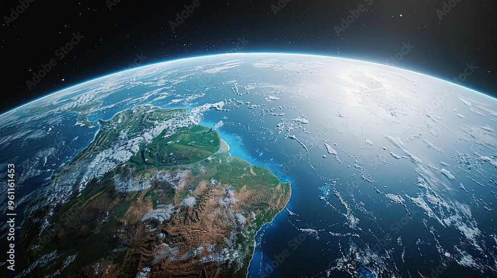 Fototapeta premium Earth's Surface with South America and the Atlantic Ocean Visible from Space
