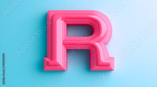 3D Pink Letter R on Blue Background