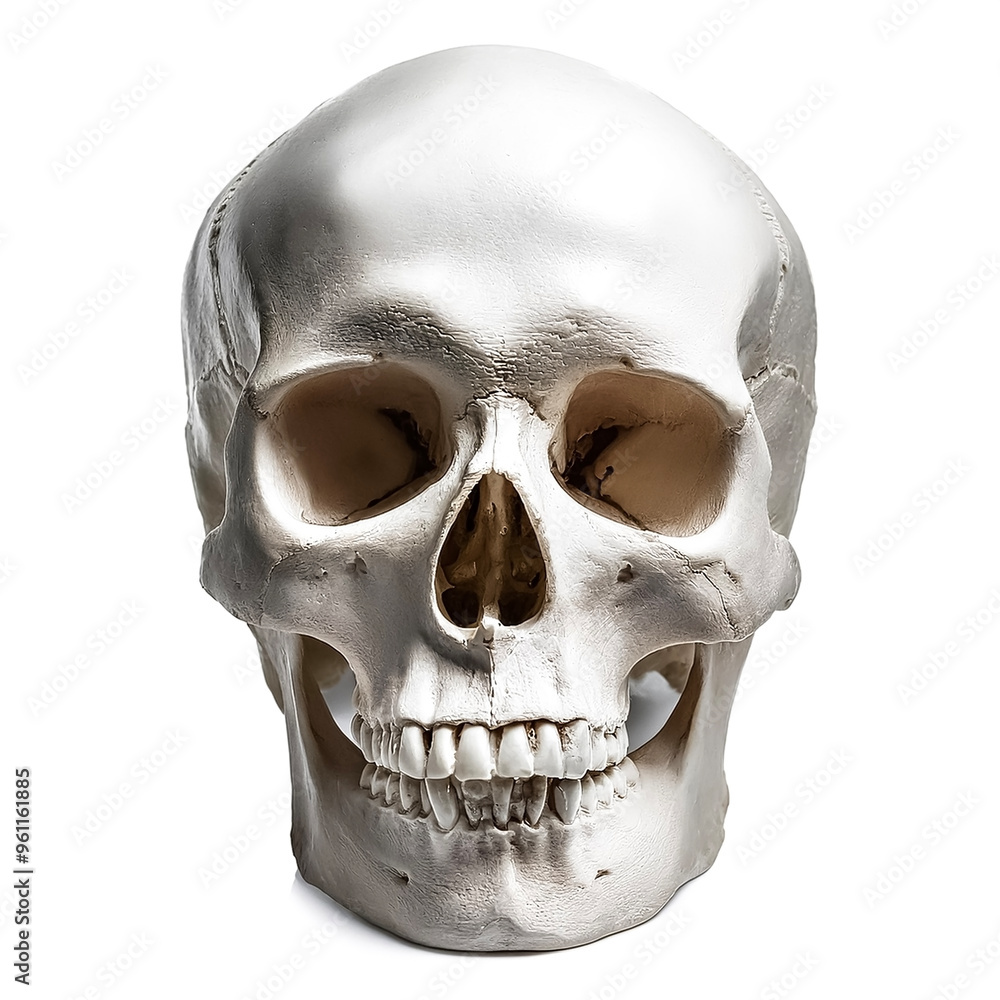 Fototapeta premium Human skull, Front view of natural human skull, isolated on white background