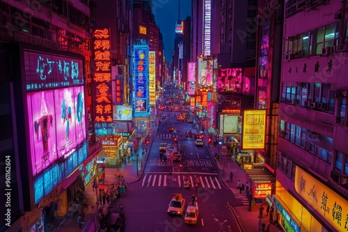 A night of the neon street at the downtown in Shinjuku Tokyo wide shot