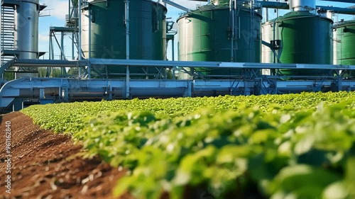 Rows of cultivated plants growing on fertile soil in an innovative greenhouse of a modern farm are a testament to the future of sustainable agriculture photo