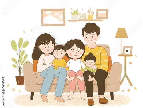 Happy family sitting on the sofa in the living room vector illustration