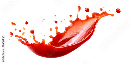 Red Tomato ketchup splash flying in air isolated on white background