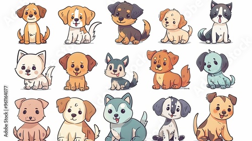 Adorable Cartoon Dogs in Various Poses and Breeds
