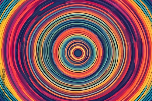 Abstract concentric circles in bold vibrant colors radiating outward in a dynamic pattern, AI Generated