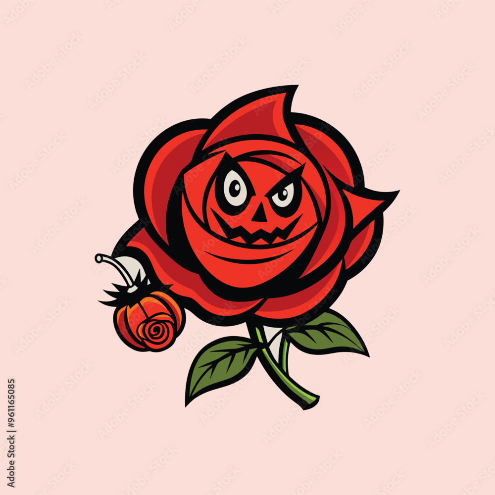 Halloween eyes with red rose silhouette illustration isolated on white background Halloween eyes with red rose silhouette illustration isolated on white background