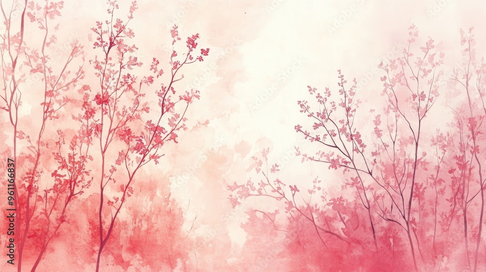 A Serene Watercolor Illustration of Delicate Pink Blossoms in an Abstract Floral Landscape A Serene Watercolor Illustration of Delicate Pink Blossoms in an Abstract Floral Landscape