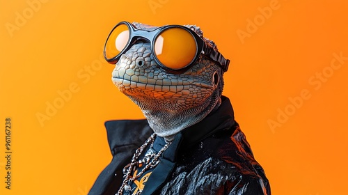 Quirky Surreal of Emo-Styled Lizard Against Colorful Background