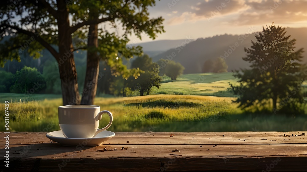 shot, elegantly styled, close-up image of a solitary, empty, ceramic coffee cup with a smooth, rounded rim and a subtle hint of morning dew, strategically positioned directly above the rustic, weather shot, elegantly styled, close-up image of a solitary, empty, ceramic coffee cup with a smooth, rounded rim and a subtle hint of morning dew, strategically positioned directly above the rustic, weather