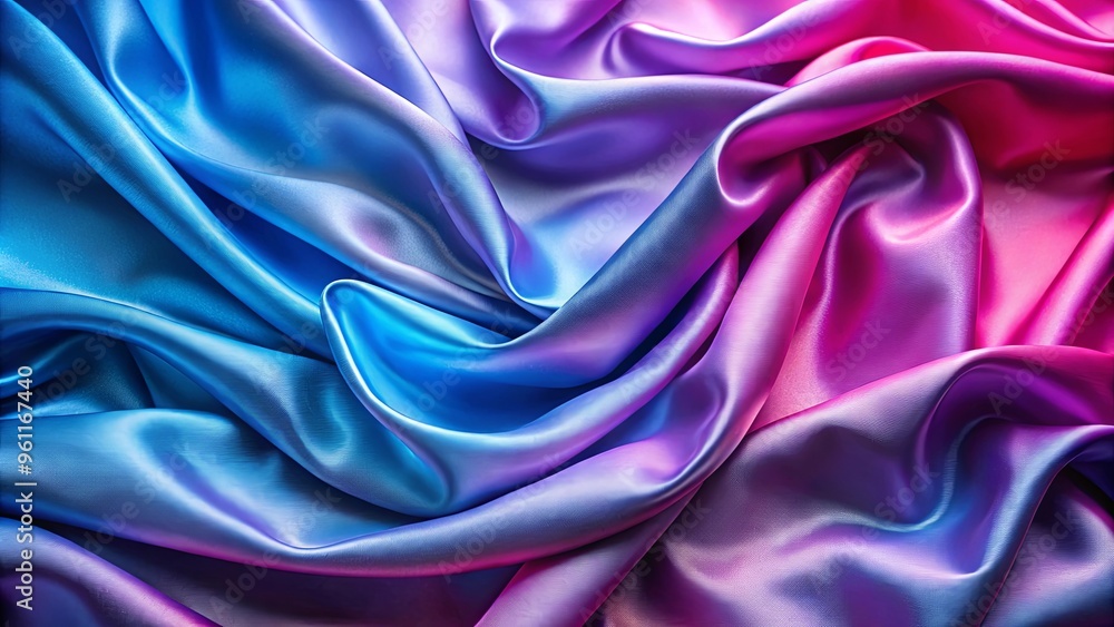 Obraz premium Blue purple pink silk satin gradient background, luxurious and smooth fabric