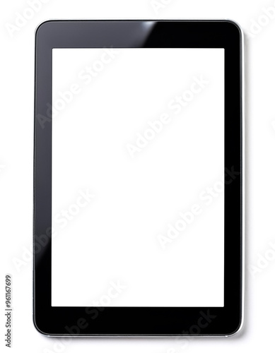 Tablet computer with blank white screen, isolated on white background